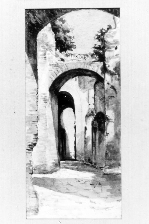 Rovine del palazzo di Settimio Severo, paesaggio con rovine (dipinto) di Girondi Raffaele (secc. XIX/ XX)