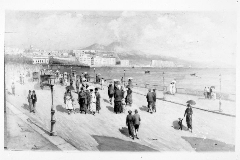 Passeggioin via Caracciolo, paesaggio marino (dipinto) di De Stefano Vincenzo (secc. XIX/ XX)