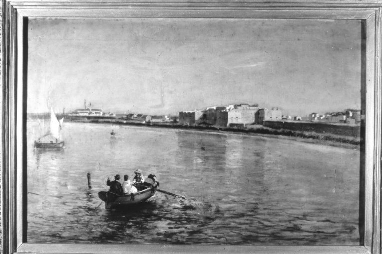 Veduta del Castello di Barletta dal mare, paesaggio marino (dipinto) di De Stefano Vincenzo (secc. XIX/ XX)