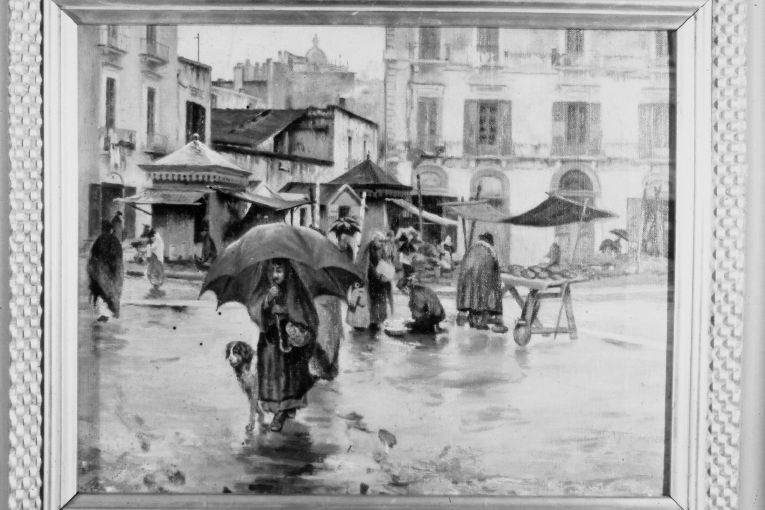 Piazza del mercato a Barletta, veduta di città (dipinto) di De Stefano Vincenzo (secc. XIX/ XX)