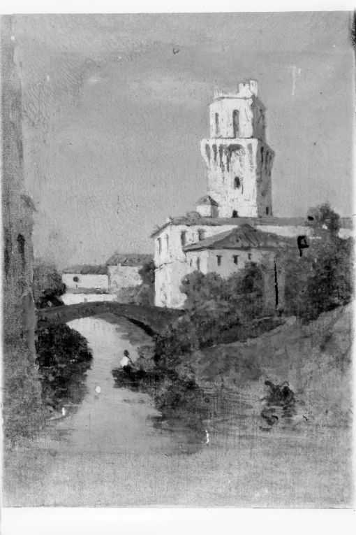 paesaggio fluviale (dipinto) di De Stefano Vincenzo (secc. XIX/ XX)