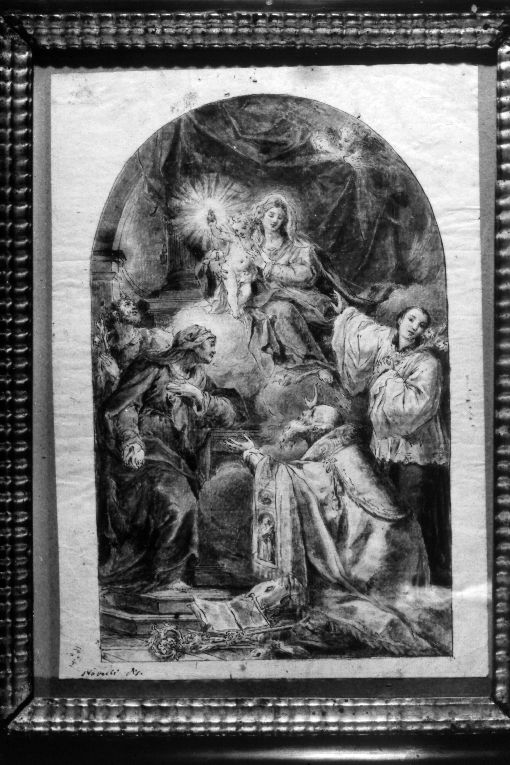 Madonna col Bambino, S. Anna, S. Giuseppe, S. Luigi Gonzaga, Santo vescov o (dipinto) di Novelli Agostino (sec. XVIII)