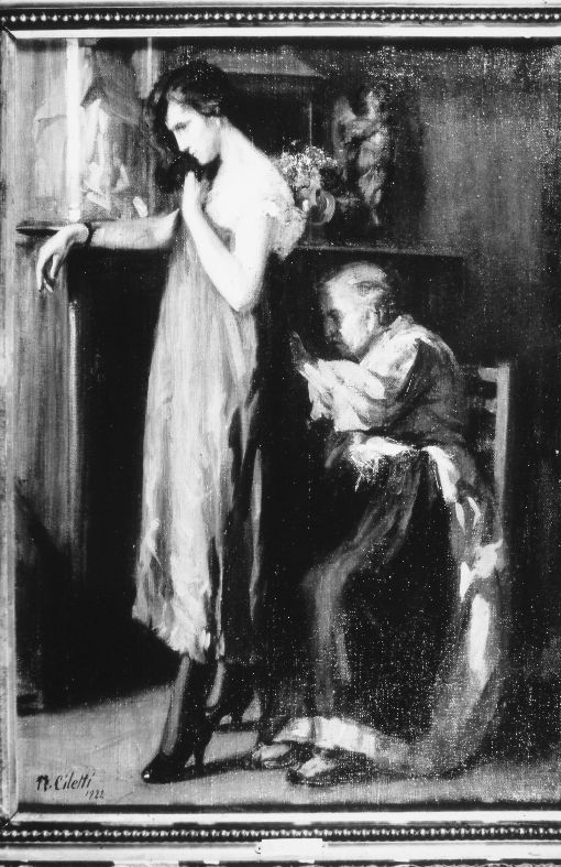Contrasti, Figure femminili in un interno (dipinto) di Ciletti Nicola (sec. XX)