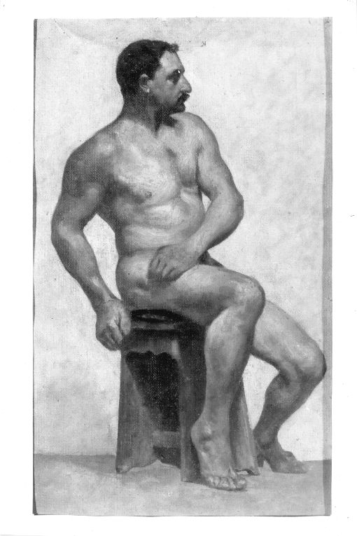Nudo virile seduto (dipinto) di Girondi Raffaele (inizio sec. XX)