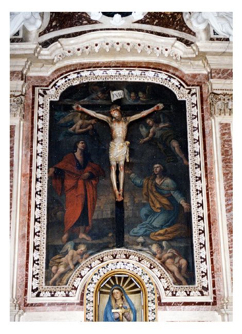 Crocifissione di Cristo con la Madonna, san Giovanni e angeli (dipinto) di De Musso Saverio (attribuito) (prima metà sec. XVIII)