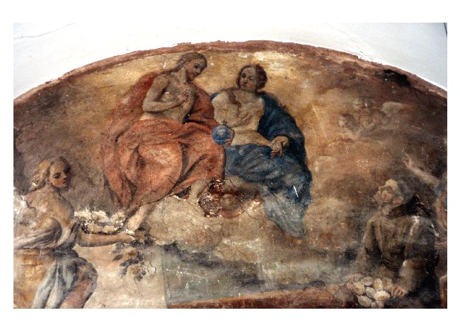 Gesù, Madonna, san Francesco e angeli (dipinto) di De Musso Saverio (bottega) (metà sec. XVIII)