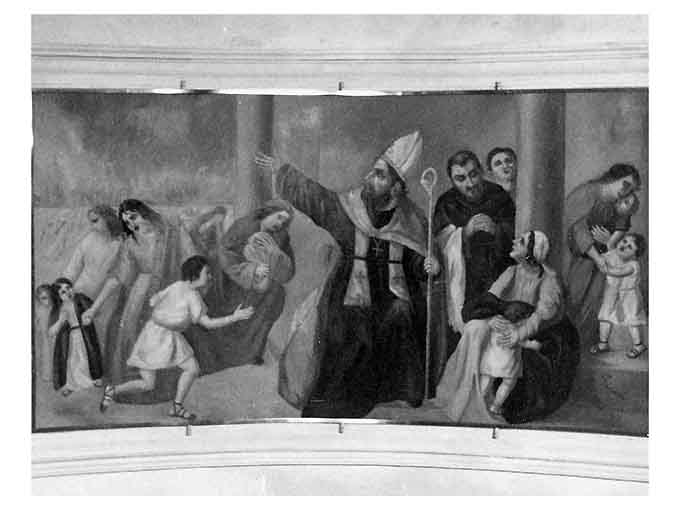 incendio di Tagaste (dipinto) di Pansini Giuseppina (sec. XX)