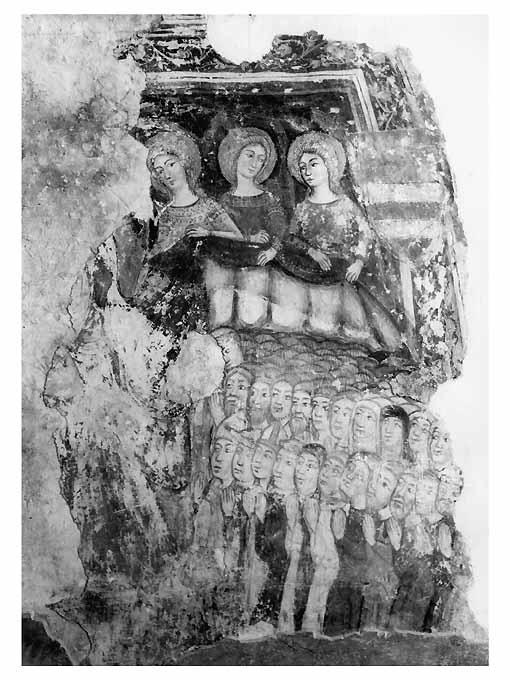 Giudizio Universale (?), Sante e corteo di fedeli in preghiera (dipinto, frammento) - ambito bitontino (seconda metà sec. XIII)