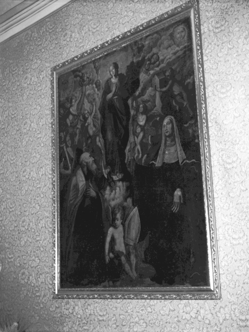 Madonna con Bambino in gloria, Santa Scolastica, San Benedetto e angeli (dipinto) - ambito pugliese (sec. XVII)