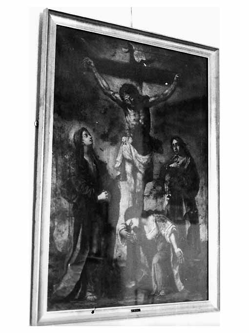 crocifissione di Cristo con la Madonna e San Giovanni Evangelista (dipinto) - ambito bitontino (sec. XVII)