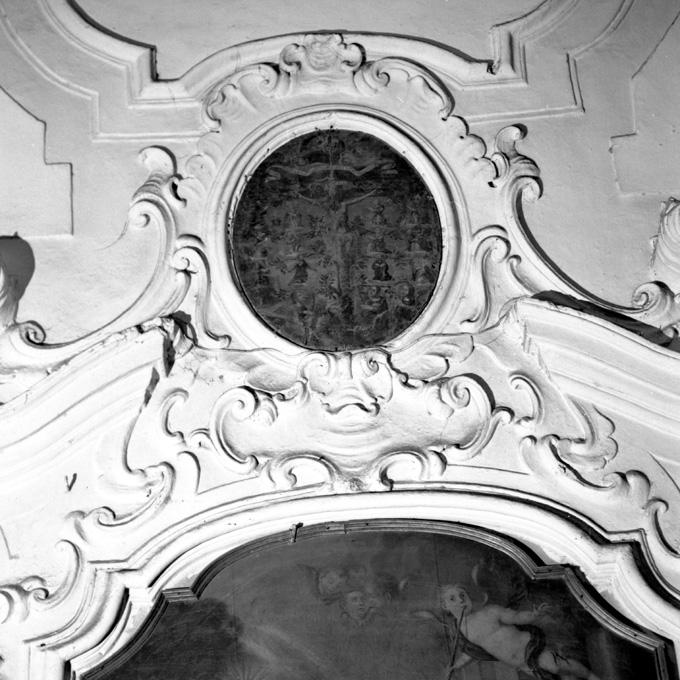 Cristo Crocifisso con albero della vita (dipinto) - ambito pugliese (sec. XVIII)