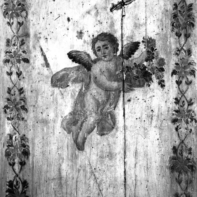 angelo con cesta di fiori (dipinto) di Barba Gaetano (sec. XVIII)