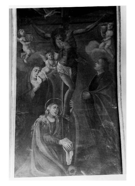 crocifissione di Cristo con la Madonna e San Giovanni Evangelista (dipinto) di V. M (sec. XVIII)