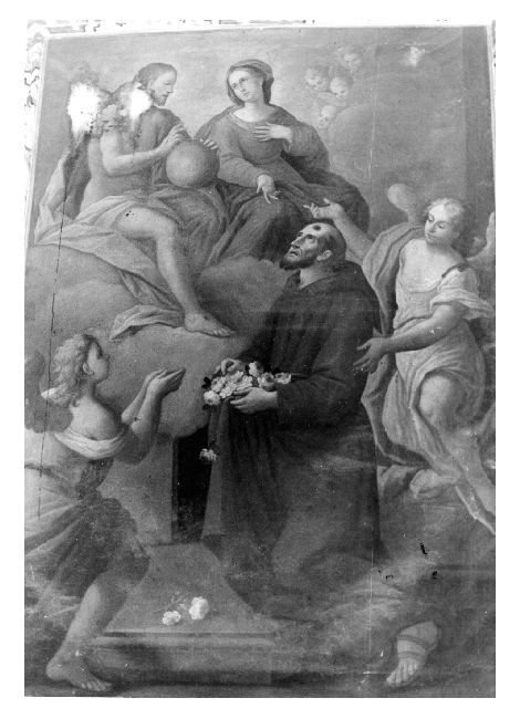 Cristo con Madonna in Gloria, Santo Cappuccino e due Angeli (dipinto) - ambito Italia meridionale (sec. XVIII)