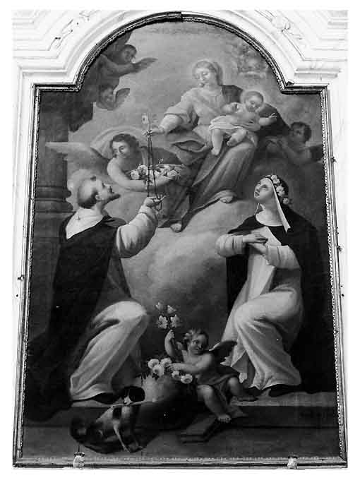 Madonna del Rosario con San Domenico e Santa Caterina da Siena (dipinto) di Tatulli Samuele (sec. XVIII)