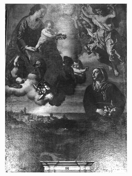 Madonna con Bambino e santa Rosa da Viterbo (dipinto) di Finoglio Paolo Domenico (bottega) (sec. XVII)