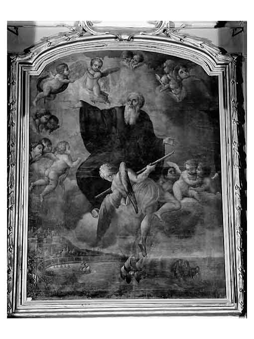 San Francesco di Paola attraversa lo stretto di Messina sul suo mantello (dipinto) di Calò Saverio (sec. XIX)