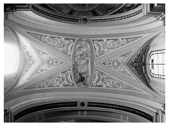 San Filippo Neri con il mosaico della chiesa in mano, ha la visione della Madonna con il Bambino (dipinto) di Prayer Mario (sec. XX)