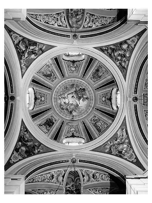 annunciazione e virtù cardinali: Fortitudo, Temperantia, Prudentia e Iustitia (dipinto) di Prayer Mario (secondo quarto sec. XX)