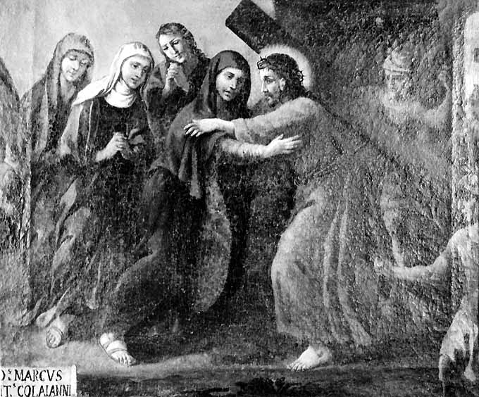 stazione IV: Gesù incontra la Madonna (dipinto) di Palmulli (sec. XVIII)