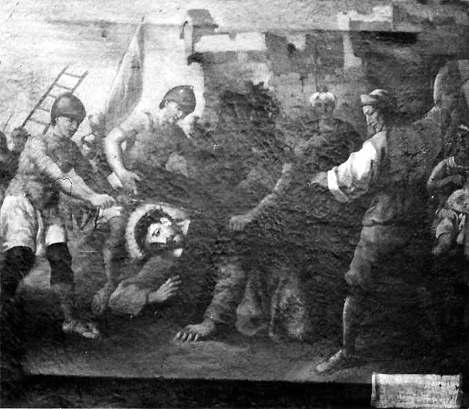 stazione III: Gesù cade sotto la croce la prima volta (dipinto) di Palmulli (sec. XVIII)