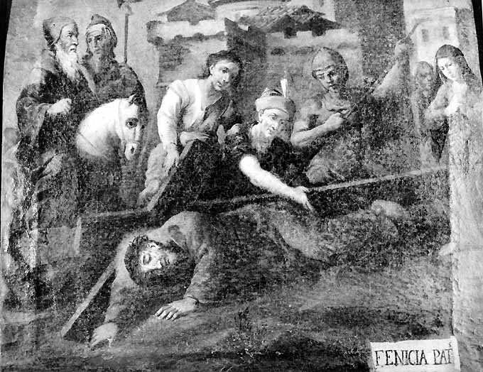 stazione VII: Gesù cade sotto la croce la seconda volta (dipinto) di Palmulli (sec. XVIII)