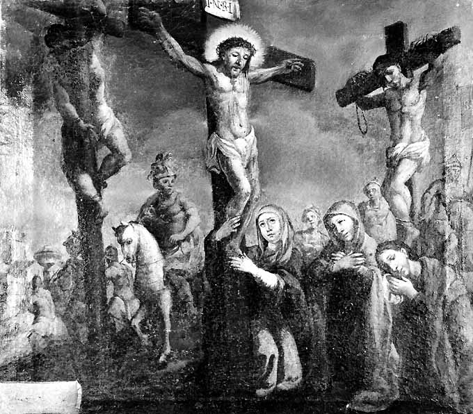 stazione XII: Gesù innalzato e morto in croce (dipinto) di Palmulli (sec. XVIII)