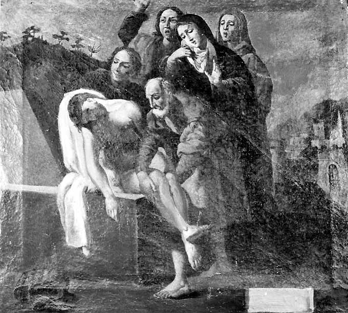 stazione XIV: Gesù deposto nel sepolcro (dipinto) di Palmulli (sec. XVIII)