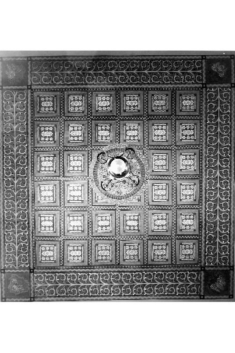 quattro stagioni tra decorazione geometrica a cassettoni (dipinto) di Cantatore Giuseppe (attribuito) (sec. XX)