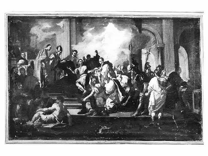 Ratchis re dei Longobardi diventa monaco di Montecassino (dipinto, opera isolata) di Giannico Andrea (metà sec. XVIII)