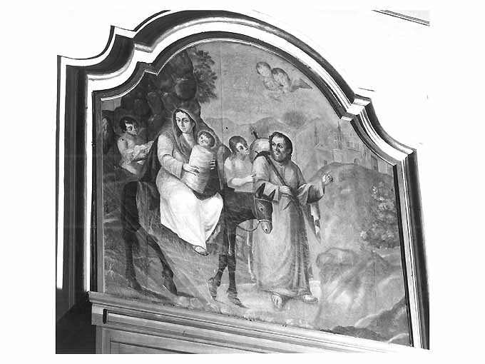 Fuga in Egitto, Madonna con Bambino e san Giuseppe (dipinto) di Capocelli P (sec. XIX)