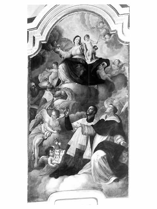 Madonna della Rosa, Madonna con Bambino, San Marco, Santo Vescovo e Santi Monaci (dipinto) di Velpi Aldisius (sec. XVIII)