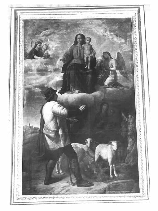Apparizione della Mater Domini, Madonna con Bambino, Pastore e angeli (pala d'altare) di Nisio Nicola (sec. XIX)