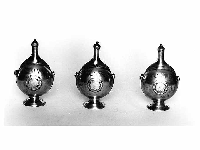 vasetti per oli santi, serie - manifattura napoletana (terzo quarto sec. XIX)