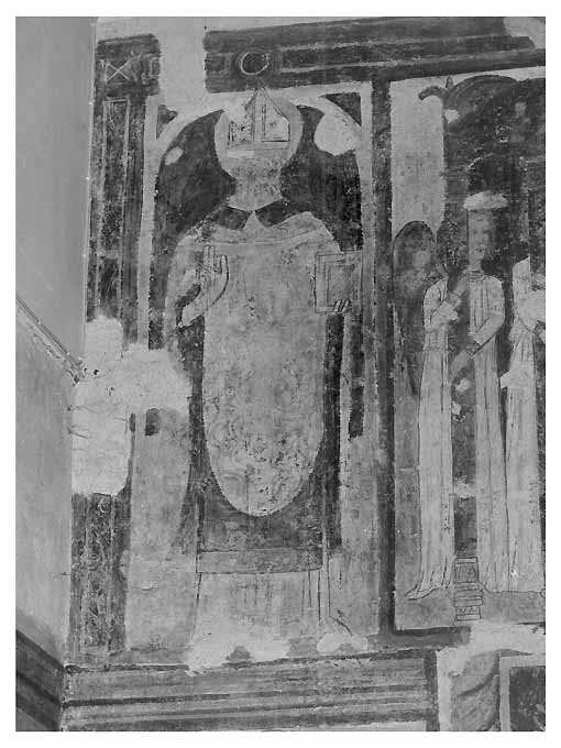 Santo vescovo benedicente (san Nicola ?) (dipinto, elemento d'insieme) - ambito pugliese (sec. XVI)