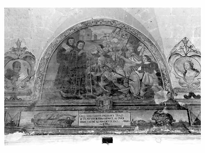 San Francesco di Paola consegna le candele benedette ai soldati prima dello scontro con i turchi ad Otranto (dipinto) di Bernardino Greco Copertinese (secc. XVII/ XVIII, sec. XVIII)