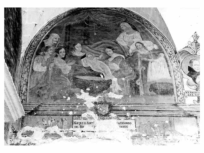 Nascita di san Francesco di Paola, battesimo, vestizione dell'abito votivo (dipinto) di Bernardino Greco Copertinese (secc. XVII/ XVIII, sec. XVIII)