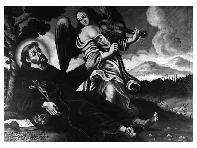 Estasi di San Francesco, angelo musicante (dipinto) di Bianco Gaetano (sec. XVII)