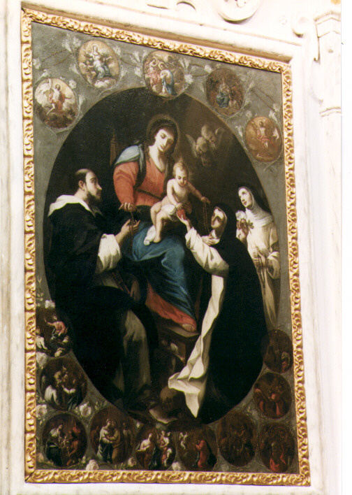 Madonna del Rosario con Santa Caterina da Siena, Santa Rita, San Domenico (dipinto) - ambito napoletano (secondo quarto sec. XVIII)