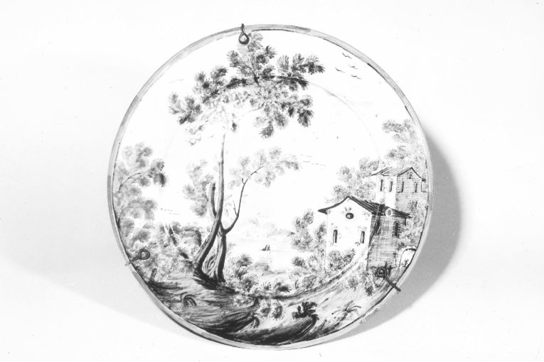 Scena di paesaggio con rovine (piatto, coppia) - bottega di Castelli (metà sec. XVIII)