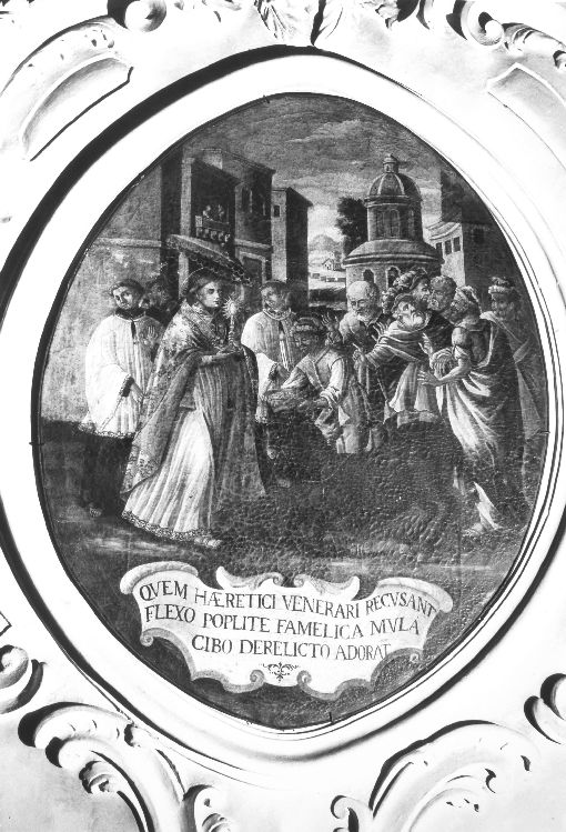 Sant'Antonio da Padova e il miracolo dell'asino (dipinto) di Conversi Donato Paolo (attribuito) (sec. XVIII)