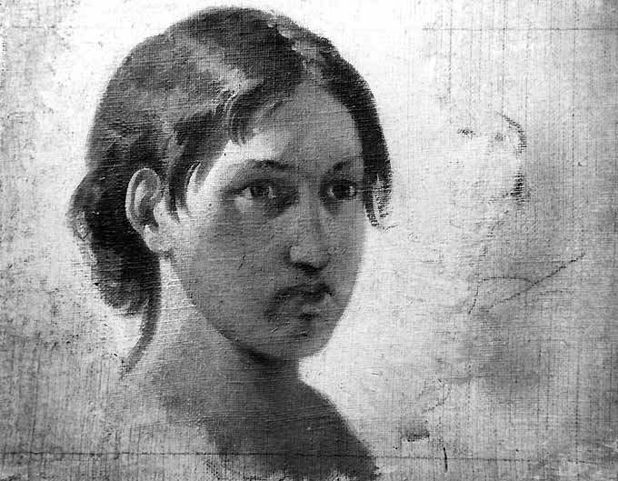 studio di testa femminile (dipinto) di De Napoli Michele (attribuito) (sec. XIX)