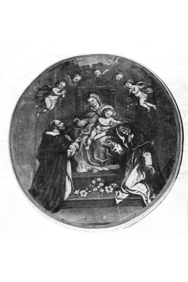 Madonna del Rosario con San Domenico e Santa Caterina da Siena (stendardo processionale, frammento) di Di Giuseppe Giuseppe (seconda metà sec. XIX)