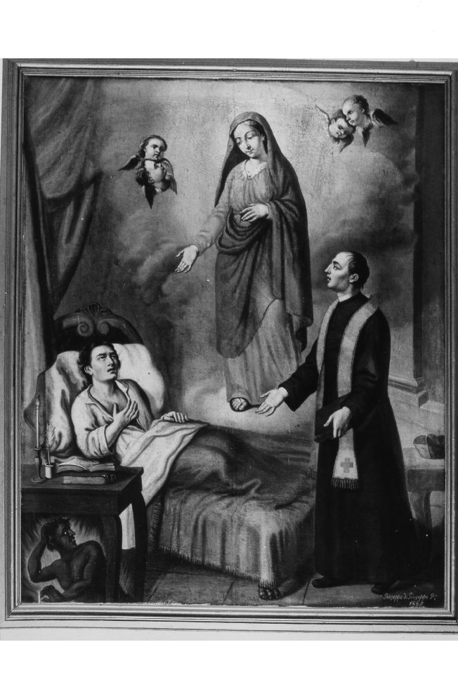 sacerdote assiste un moribondo raccomandandone l'anima alla Vergine (dipinto) di Di Giuseppe Giuseppe (sec. XIX)