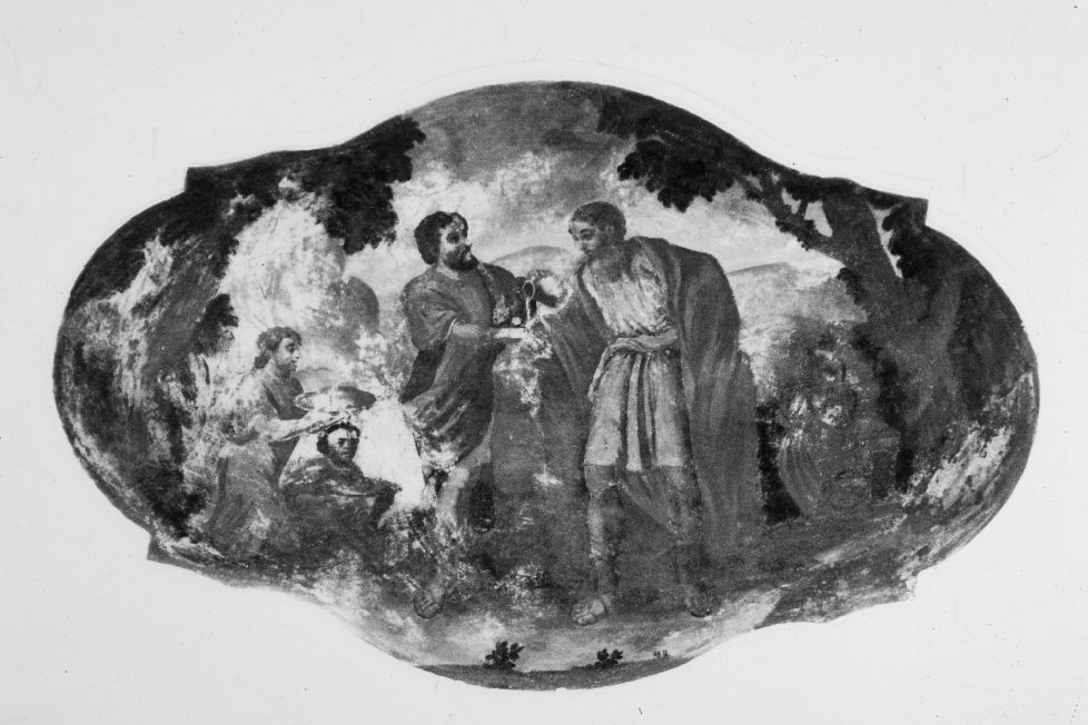 Viandante, figura virile, altri personaggi (dipinto) - ambito pugliese (seconda metà sec. XVIII)