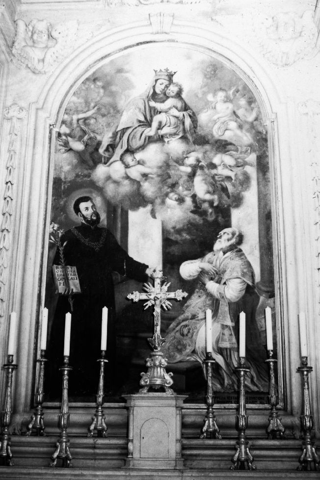 Sant'Andrea Avellino e San Filippo Neri, Madonna con Bambino in gloria e Santi (dipinto) di Carella Domenico Antonio (cerchia) (sec. XVIII)