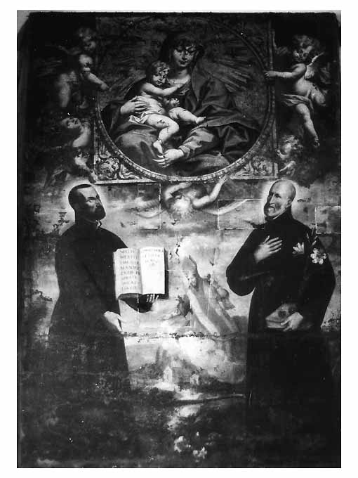 Madonna con Bambino, san Gaetano di Thiene, sant'Agostino e san Filippo Neri (dipinto) di Gliri Nicola (cerchia) (sec. XVII)