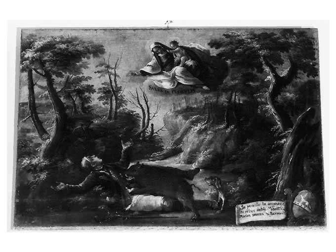 La Madonna salva un cacciatore in pericolo (dipinto) - ambito pugliese (sec. XIX)