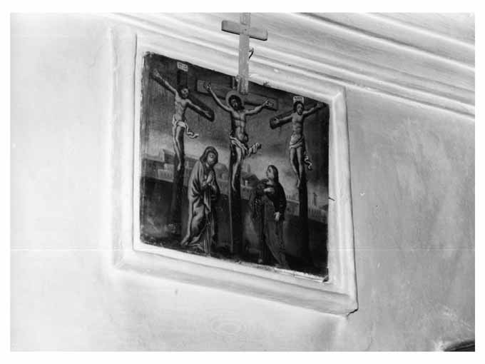 Crocifissione, crocifissione di Cristo con la Madonna, San Giovanni evangelista e i ladroni (dipinto) - ambito pugliese (primo quarto sec. XIX)