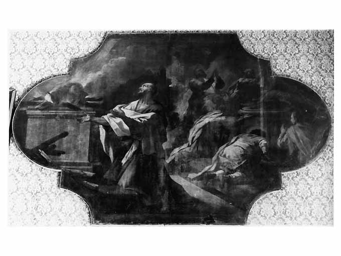 Sacrificio di Elia, Elia, sacerdoti (dipinto) di Malinconico Nicola (sec. XVIII)